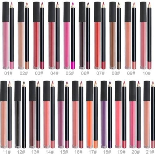 Sexy Matte Lipstick & Lipliner Makeup Kit Super Pigmented Smooth Liquid Lipgloss Lip Liner Set Vegan Custom Label 21 Colors