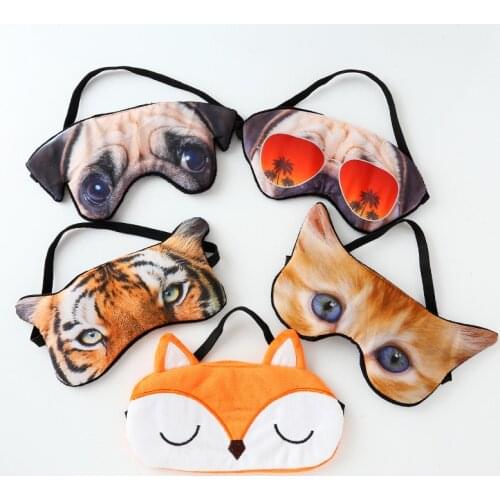 Travel Sleeping Blindfold Novelty Lifelike 3D Animal Eye Mask Funny Cat Tiger Pug Glasses Dog Cartoon Fox Eye Patch Sleep Mask