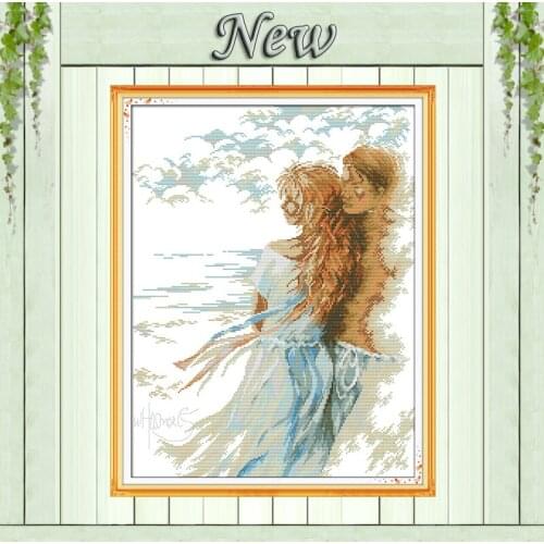 Romantic lovers in seaside painting counted print on canvas DIY 14CT 11CT DMC Cross Stitch kit Drawing Needlework Set Embroidery