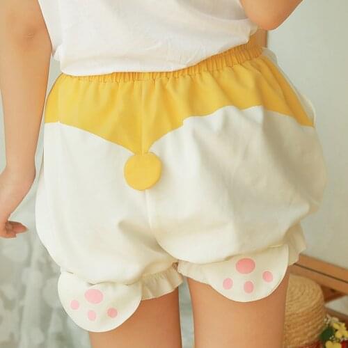 Kawaii Anime Corgi Tail Shorts Women Cosplay Yellow Shorts Girl New Spring Summer Loose Casual Women Clothes Pocket Short Cute