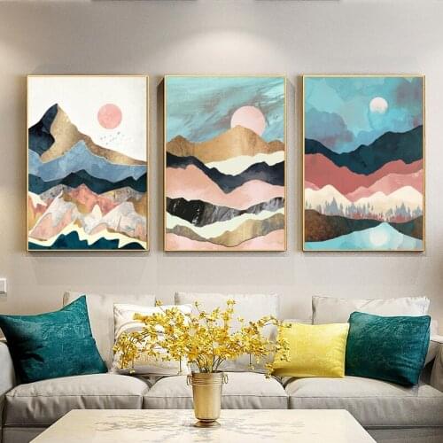Nordic Abstract Wall Geometric Mountain Landscape Canvas Print Wall Art Poster Picture Bedroom Living Room Decoration