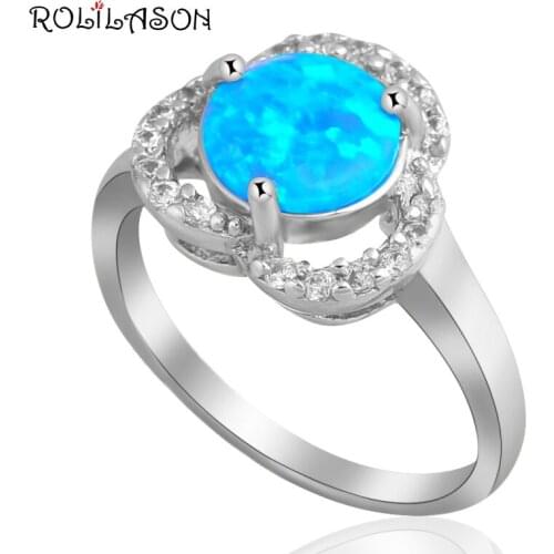Party Flower design Blue fire Opal silver plated Rings fashion jewelry USA size #6.75 #6.5 #7 #7.75 OR421