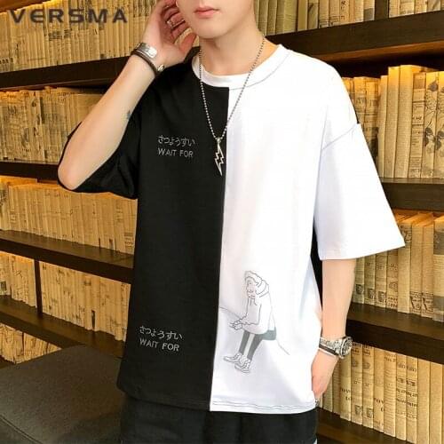 VERSMA Japanese Harajuku Graffiti Print Patchwork T-shirt Men Women Summer Hip Hop Punk Gothic Tshirt Men Plus Size Dropshipping