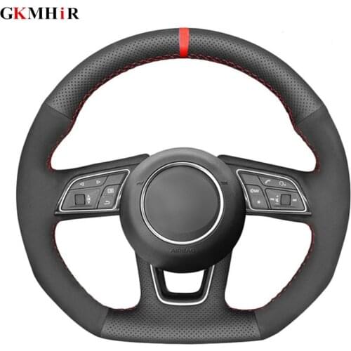Genuine Leather Suede Red Mark Car Steering Wheel Cover For Audi A3 (8V) A4 (B9) Avant A5 (F5) A1 (8X) Sportback Q2 2016-2019