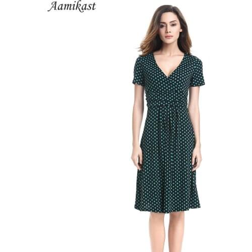 Women Dresses New Fashion 2020 New Summer dress Elegant V-neck Short Sleeve Dot Casual Party Dresses robe