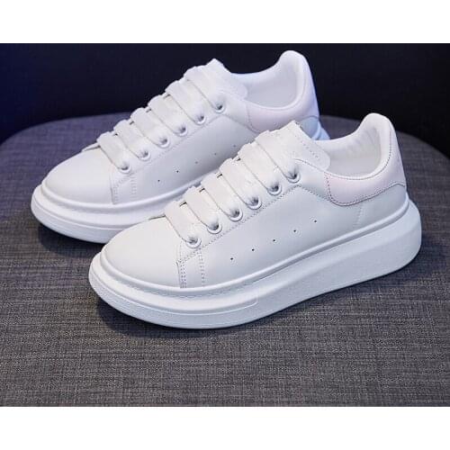 Leather Platform Sneakers Women Vulcanize Shoes Casual White Sneaker Shoes Ladies Flats Lace-up Walking Trainers Zapatos Mujer