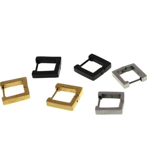 1pair 3x12mm Black Gold Silver Color Stainless Steel Hoop Earrings Square Circle Earring Men Women Earrings Piercing Jewelry