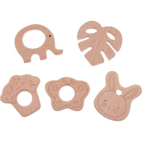 10pcs Baby Wooden Teether Beech Wood Food Grade Teether Cartoon Wooden Toys For Babies BPA Free Teether For Teeth Baby Goods