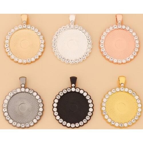 10 Pieces Round Inlaid Rhinestone Necklace Pendant Setting Cabochon Cameo Base Tray Bezel Blank 25mm for DIY Jewelry Making