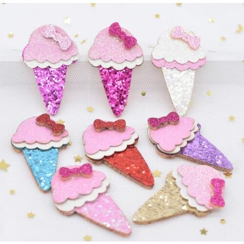 12Pcs 30*48mm Kawaii Pads Glitter Fabric Ice Cream Applique for DIY Crafts Headwear Hair Clips Bow Decor Accessories Patches L10