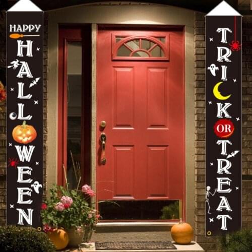 2 PCS 12*70inch Halloween Door Trick Or Treat Banner Creative Halloween Couplet For Festival Doorway Halloween Decoration Banner