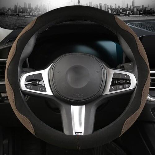 38CM Car Steering Wheel Cover Suede Cow Leather Steering-Wheel Covers Breathable Fabric Braid Auto Accessories Universal