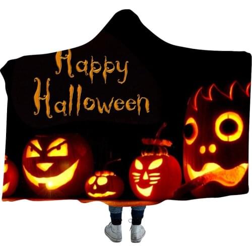 3D Hooded Blankets Halloween Ghost Home Adults Thread Blankets Warm Soft Pumpkins Cartoon 3D Printing Hooded Blankets for kids