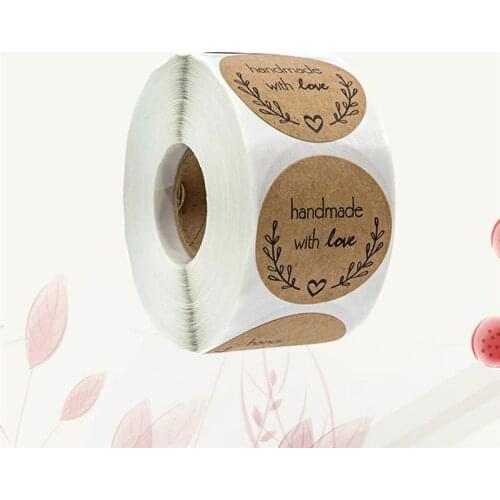 500 Sheets/Roll Round Labels Handmade Kraft Paper Packaging Sticker for Candy Bag Gift Box Packing Bag Wedding Thanks Stickers