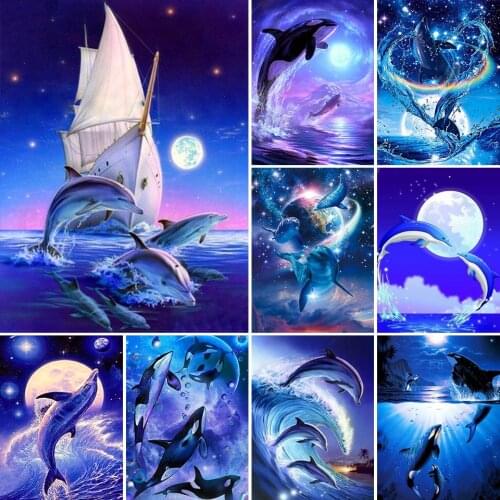 5D DIY Diamond Painting Sea Animals Dolphin Corss Stitch Kit Full Drill Embroidery Mosaic Art Picture of Rhinestones Home Decor