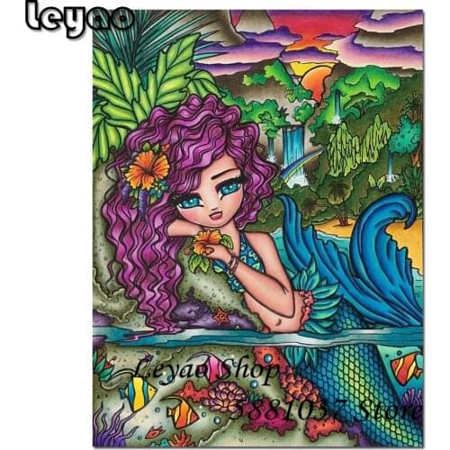 5D Diamond Mosaic Mermaid Fairy Cross Stitch DIY Full Square Round Drill Handicraft Diamond Embroidery Sale Pretty Cartoon Girl