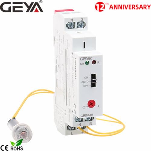 Free Shipping GEYA GRB8-01 Din rail Twilight Switch Photoelectric Timer Light Sensor Relay AC110V-240V Auto ON OFF