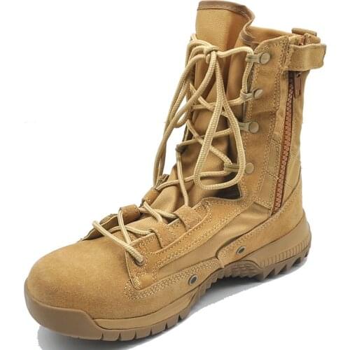 High-top Side Zipper Army Fan Desert Combat Boots Mens Military Training Tactical Boots Breathable Non-slip Outdoor Hiking Shoes