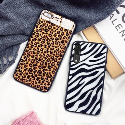 For Samsung Galaxy A70E A41 A81 A60S A8S A91 Case Zebra leopard print Hard Glass back soft silicone edge Cover For Samsung A70