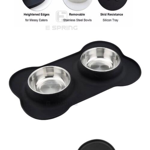 Double Dog Bowl With Silicone Mat Tableware Food Feeder Durable Drinking Water Puppy For Cats Supplies Pet Feeding Bowl