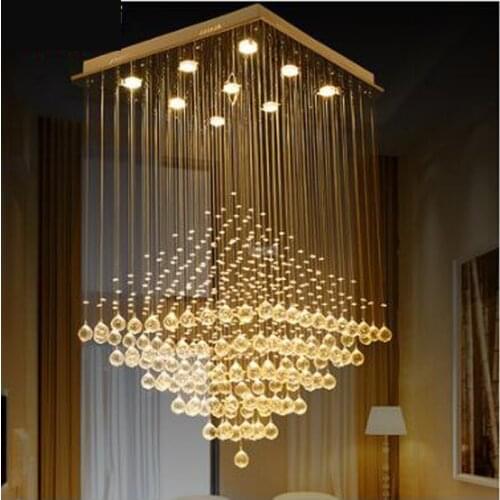 Crystal chandelier modern minimalist Square Villa double staircase lamp Bedroom lamp living room lamp restaurant chandelier led