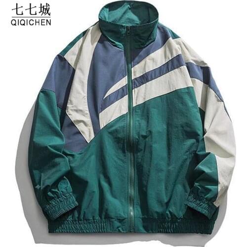 Mens Patchwork Jacket Women Bear Embroidery Streetwear Harajuku Stand Collar Soft Coat Track College Japanese Jackets Couple