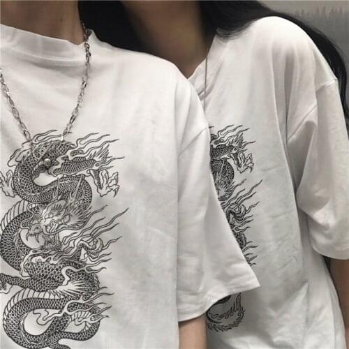 Summer new female punk casual tops tees hip hop Vintage fashion short sleeve large size loose Ulzzang dragon print fun T-shirt