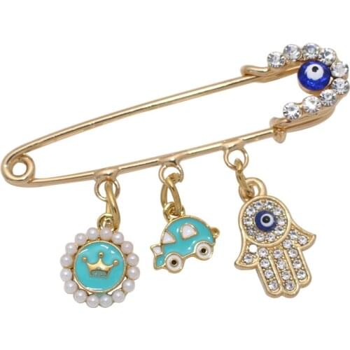 Muslim islam hamsa hand of fatima Turkish evil eye Stainless Steel brooch Baby Pin