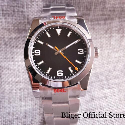 BLIGER NH35A 36mm Orange Flash Hand Dress Men Watch Automatic Wristwatch Polish Bezel Brushed Oyster Bracelet Sapphire Crystal