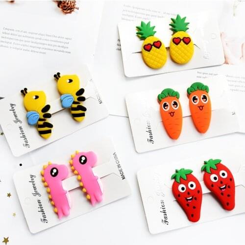 2019 2 PCS Kids Infant Lovely Cute Fashion Hairpin Baby Girl Cartoon Animal Vegetables Hair Clip Set Beautiful Hair Accessories