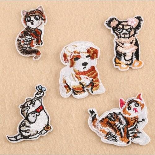Corgi /Teddy Patch Embroidery Patches for Clothing Cute Dog Cat Animal Applique Stripes Iron on Patches On Clothes