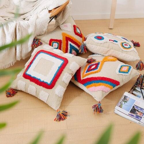 45x45cm pillowcase/35x45cm pillowcase ethnic pillowcase geometric handmade tassel pillowcase embroidery tufted pillowcase