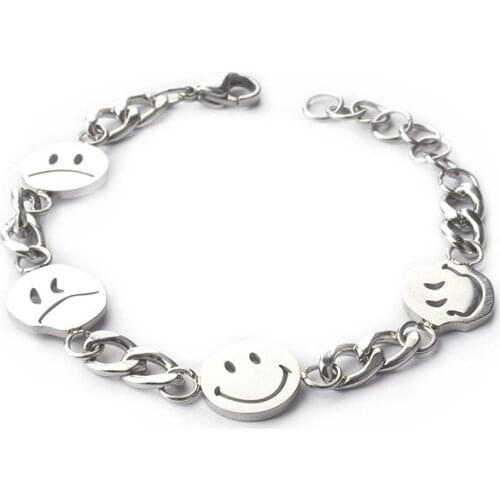 Stainless Steel Smily Face Charms Bracelet Metal Link Smile Sad Face Bracelet for Women and Men Jewelry