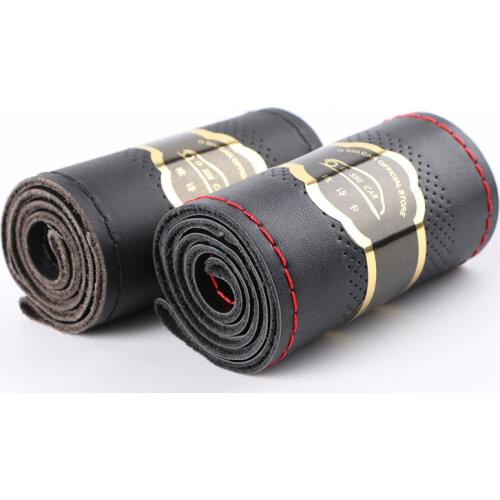 Top Genuine Leather Steering Wheel Cover Breathable Design/Auto Steering-Wheel Braid Case fit car suv diameter 36cm 38cm 40cm