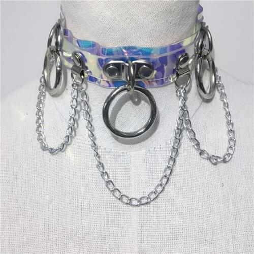 Gothic Choker Necklace Shiny Laser PVC Collar Chokers Crystal Transparent Torque Metal Rivets Collar Party Club Necklace