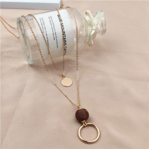 New Fashion Gold Color Double Layers Round Coin Circle Ball Pendant Necklace For Women Jewelry Party Gift