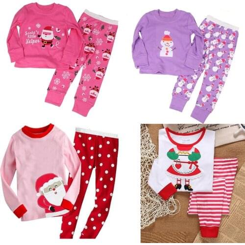 Baby Girls Pajamas Suits Christmas Costumes 100% Cotton Children T-Shirt Trouser Sleepwear Boys Nightdress Santa Snow X'mas Tops