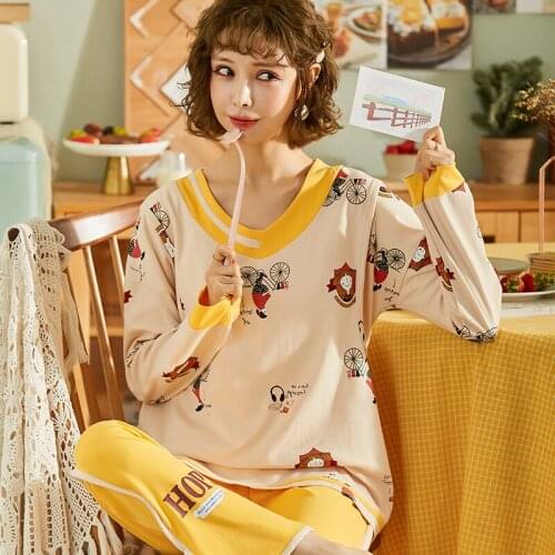 Maternity Autumn Lactation Pajamas Set Long Sleeve Cotton Nursing Sleep Shirts+Trousers Postpartum Women Breastfeeding Sleepwear