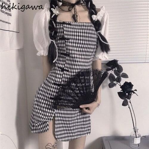 Hikigawa Woman Dress Summer 2021 Vintage Femme Robe A Line Sexy Womens Clothing Ropa Mujer Korean Fashion Ladies Dresses