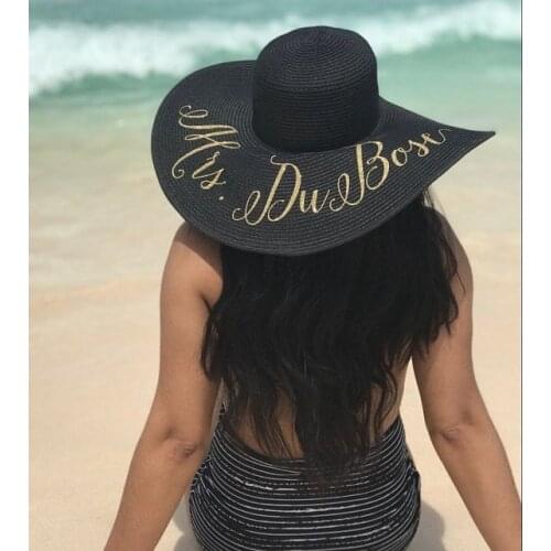 PERSONALIZE beach wedding Bride bridesmaid maid of honor Bachelorette floppy Sequin Sun Wide Brim Hats Honeymoon party gifts