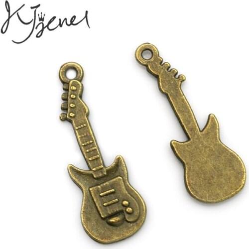 Antique Bronze Plated Guitar Music Charms Pendants for Necklace Bracelets Jewelry Making DIY Craft Handmade 30x11mm