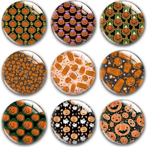 Handmade Happy Halloween Skull Pumpkin Boo Round Photo Glass Cabochons Demo Flat Back DIY Jewlery Making Findings Accessory