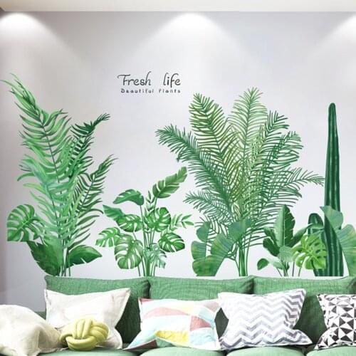 Nordic Plant Wall Stickers Big Tree Cute Stickers Living Room Sofa Bedside Decoration Self-adhesive Green Leaves Corridor Decals