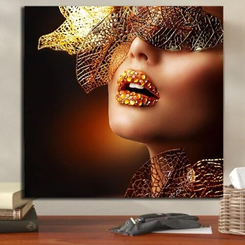 Modern Gold Lips Fashion Sexy Women Canvas Painting Nordic Posters and Prints Scandinavian Wall Picture for Living Room Decor