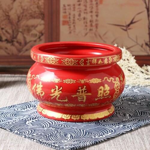 Buddha Supplies Red Glaze for Buddha Incense Bowl Home Guanyin Wealth incense burner Yellow ceramics Chinese classical style