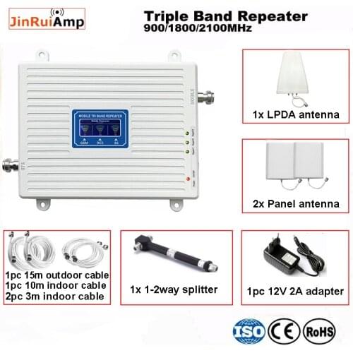 2G 3G 4G Signal Booster cellular GSM Repeater Mobile Phone GSM 900 DCS LTE 1800 WCDMA 2100 Cellular Amplifier tri band repeater