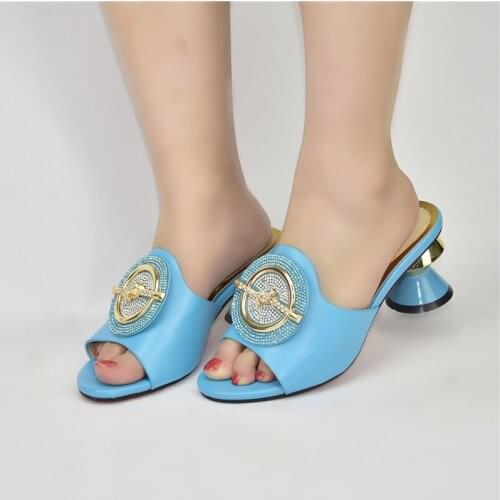 Latest African Party Shoes Decorated with Rhinestone Plus Size Women Shoes 43 High Heels Sexy Ladies Open Toe Shoes Slip On