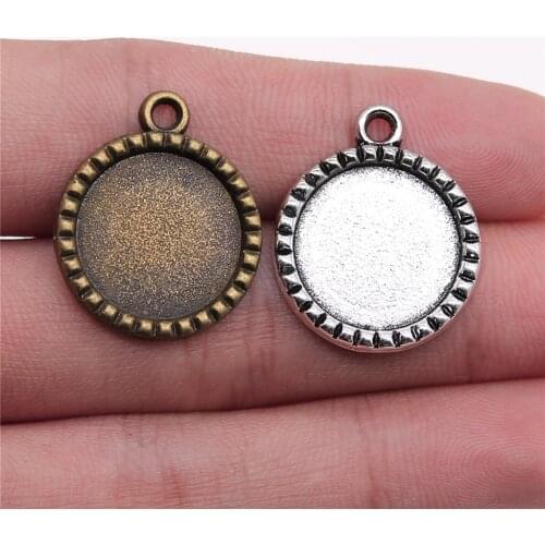 WYSIWYG 10pcs 16mm Inner Size Antique Bronze Antique Silver Color Cabochon Pendant Setting Blank Pendants For Jewelry Making