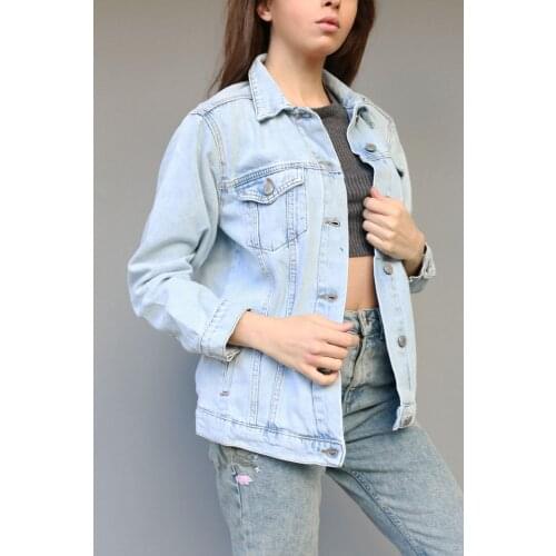 Jean Jacket Women Clothes Oversized Jeans Denim Coat 2021 New Washed Blue Jeans Coat Turn-down Collar Outwear Bomber Casual