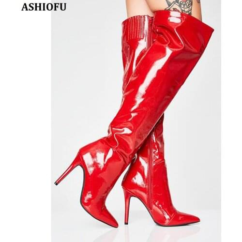 ASHIOFU Handmade Women Wedding High Heel Boots Sexy Club Party Prom Over Knee Boots Large Size Evening Fashion Long Boots Shoes